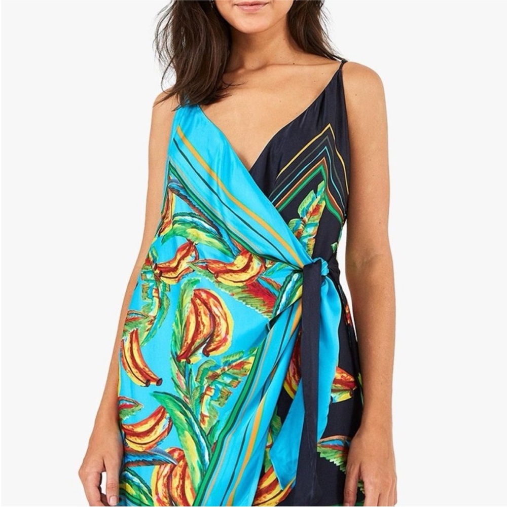 FARM Rio Blue and Yellow Tropical Wrap Dress